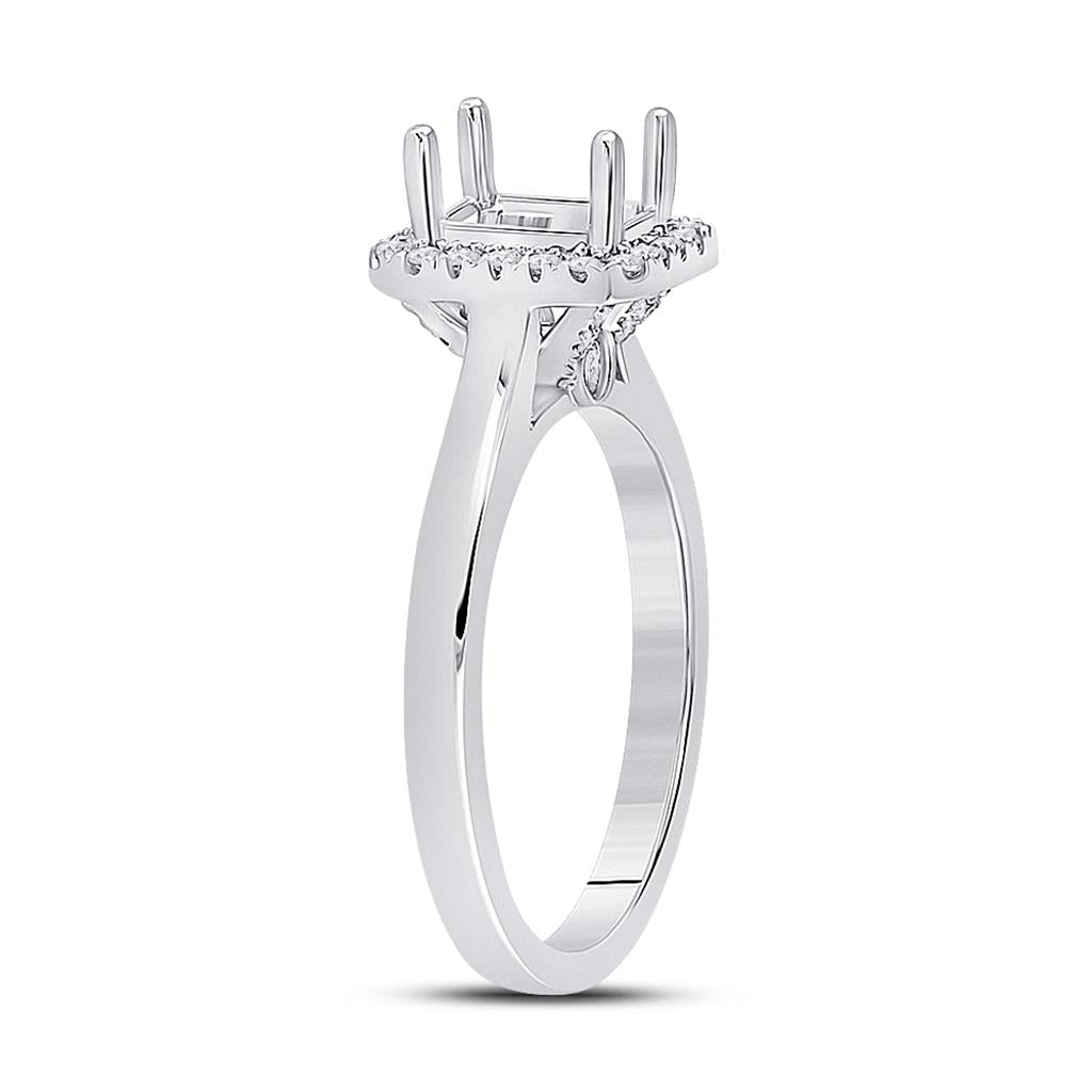 14k White Gold Round Diamond 1 Ct Emerald Center Bridal Semi-Mount Ring 1/4 Cttw