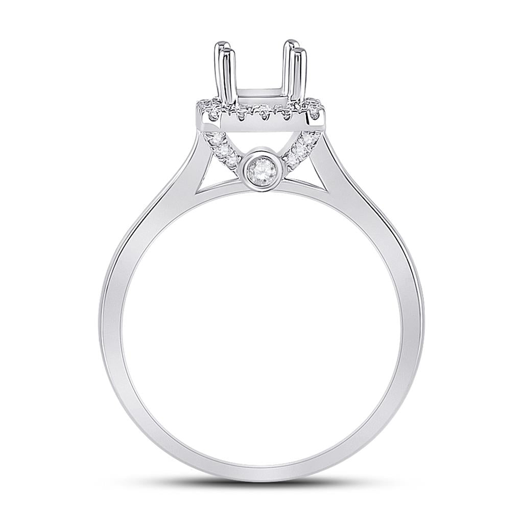 14k White Gold Round Diamond 1 Ct Emerald Center Bridal Semi-Mount Ring 1/4 Cttw