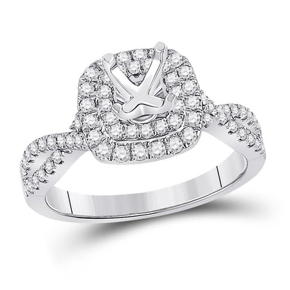 14k White Gold Round Diamond 3/4 Ct Rd Center Bridal Semi-Mount Ring 5/8 Ctw