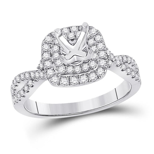 14k White Gold Round Diamond 3/4 Ct Rd Center Bridal Semi-Mount Ring 5/8 Ctw