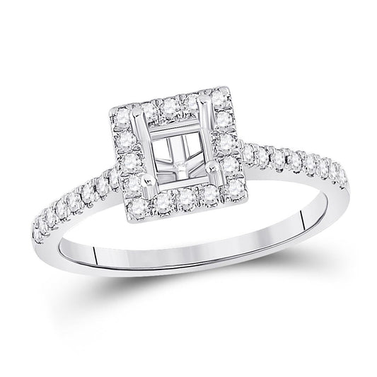 14k White Gold Rd Diamond 1/2 Ct Princess Center Bridal Semi-Mount Ring 1/3 Ctw