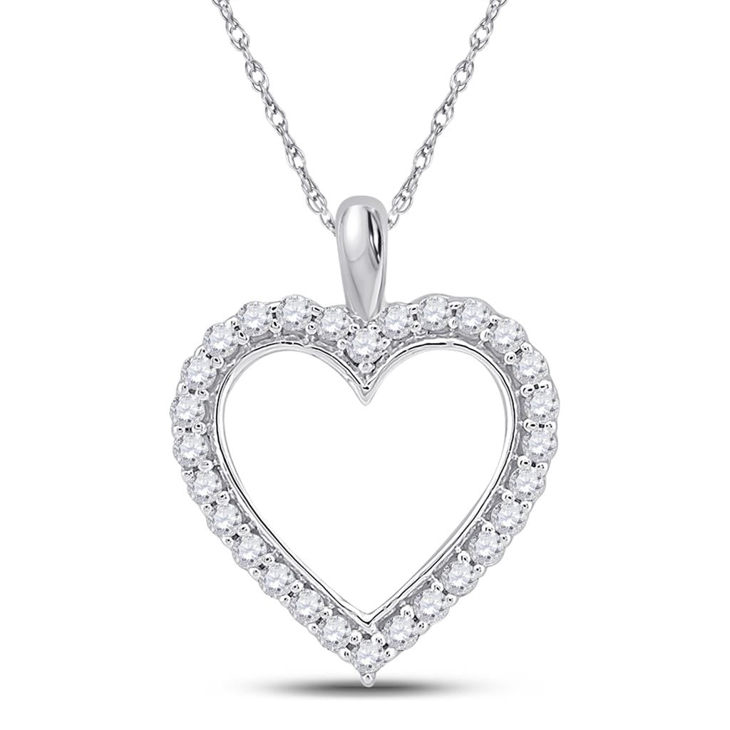 14k White Gold Round Diamond Heart Pendant 1/4 Cttw