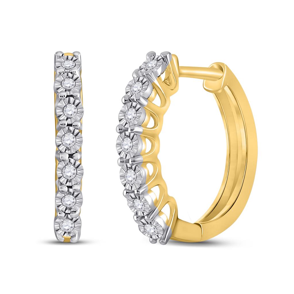 10k Yellow Gold Round Diamond Miracle Hoop Earrings 1/10 Cttw