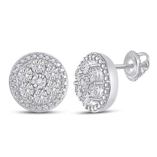 14k White Gold Round Diamond Miracle Circle Cluster Earrings 1/5 Cttw