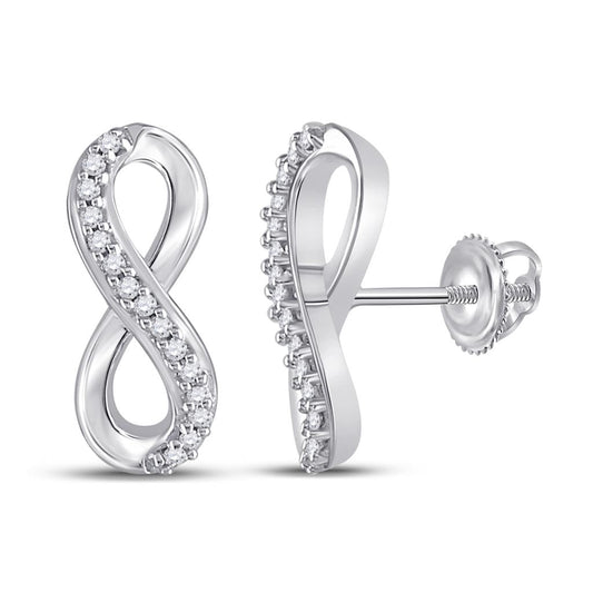 14k White Gold Round Diamond Infinity Earrings 1/20 Cttw