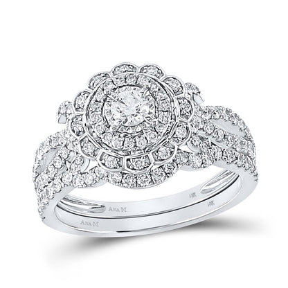 14k White Gold Round Diamond Bridal Wedding Ring Set 1 Cttw