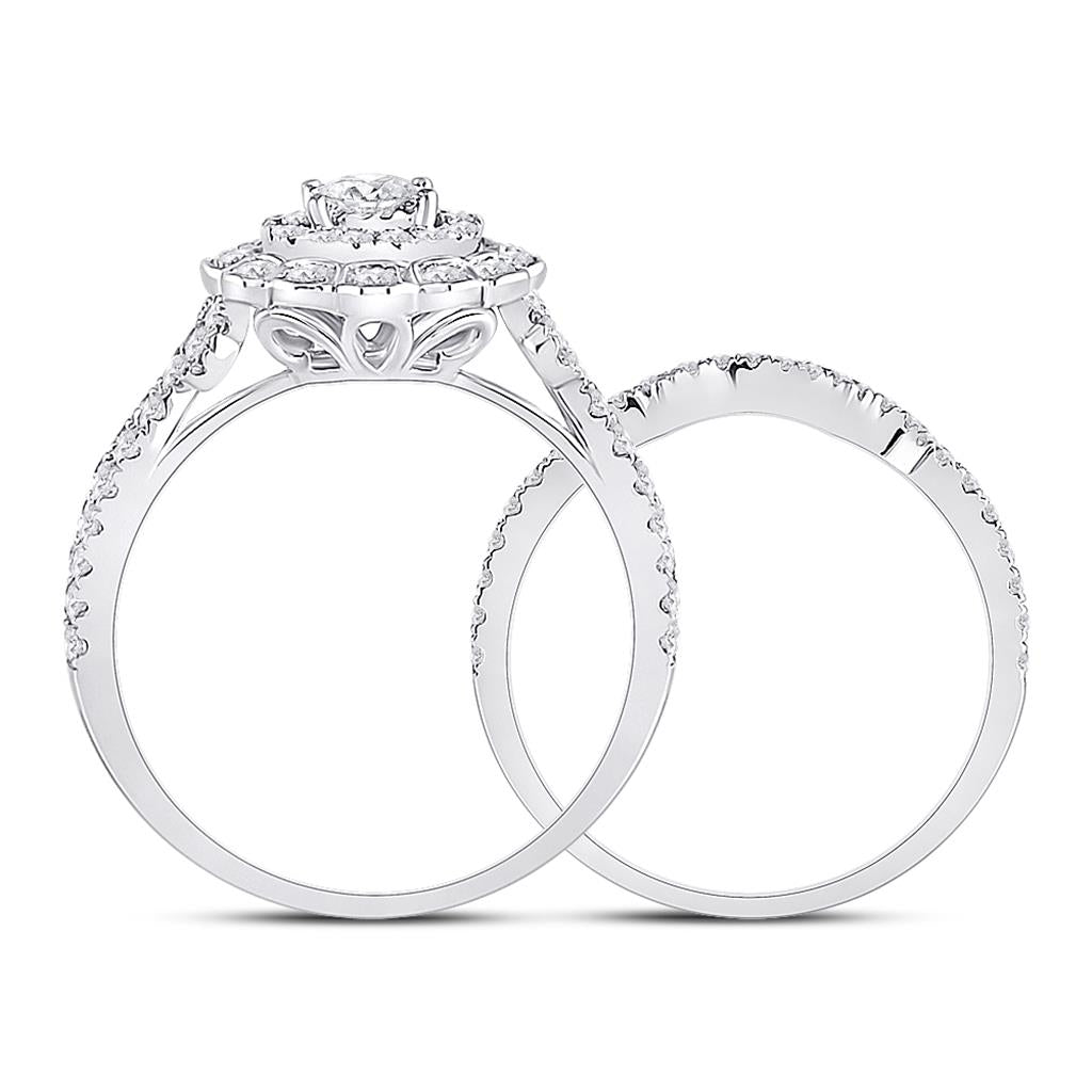 14k White Gold Round Diamond Bridal Wedding Ring Set 1 Cttw