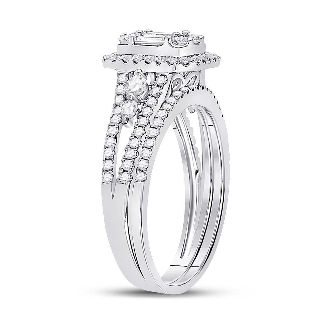 14k White Gold Round Diamond Bridal Wedding Ring Set 1 Cttw
