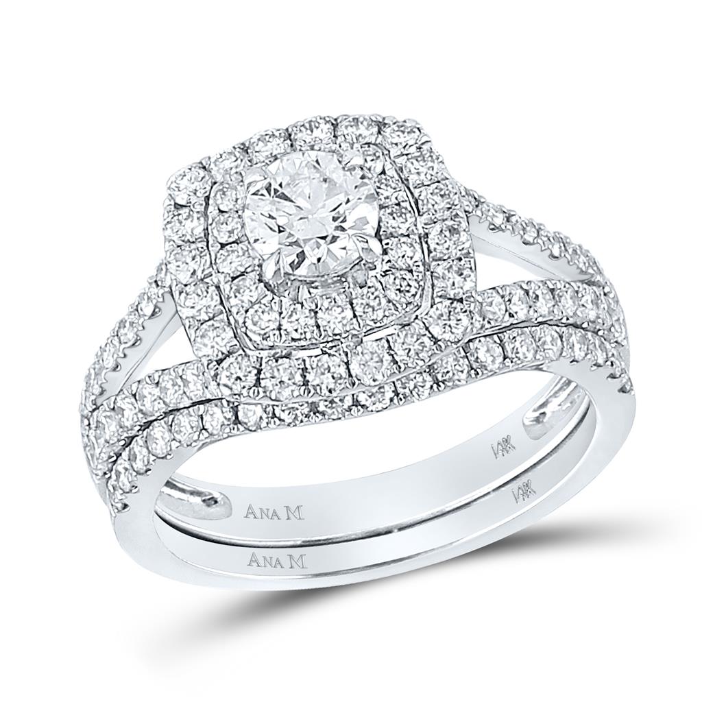 14k White Gold Round Diamond Bridal Wedding Ring Set 1-5/8 Cttw