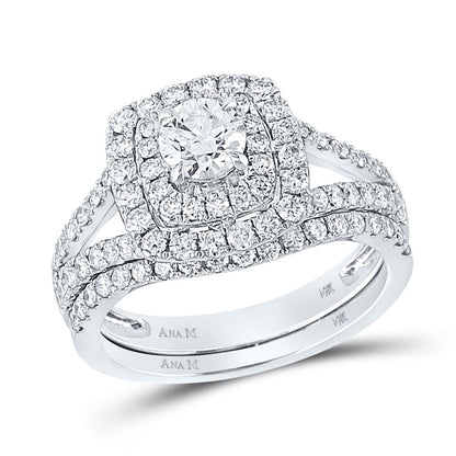 14k White Gold Round Diamond Bridal Wedding Ring Set 1-5/8 Cttw