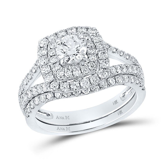 14k White Gold Round Diamond Bridal Wedding Ring Set 1-5/8 Cttw