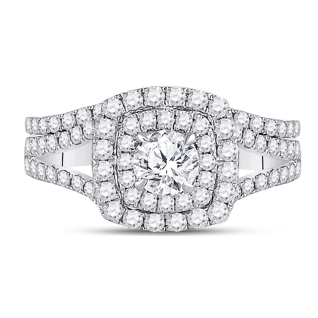 14k White Gold Round Diamond Bridal Wedding Ring Set 1-5/8 Cttw