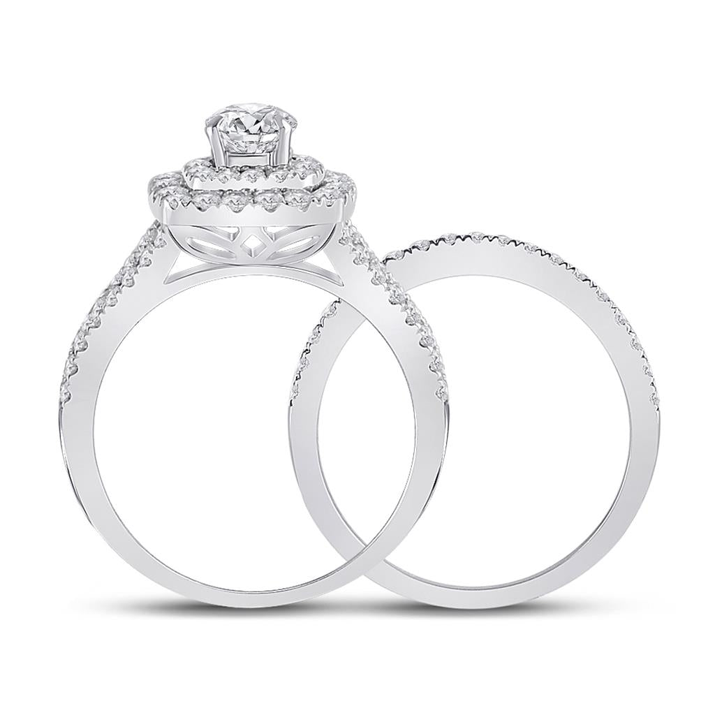 14k White Gold Round Diamond Bridal Wedding Ring Set 1-5/8 Cttw