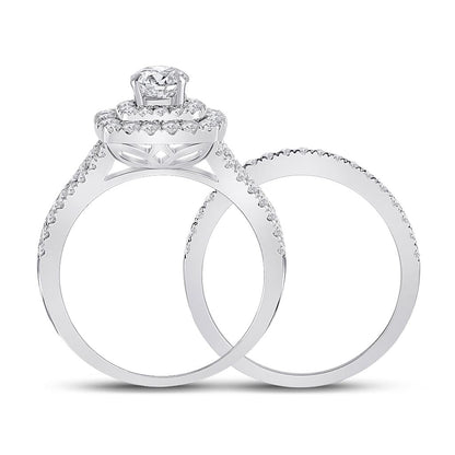 14k White Gold Round Diamond Bridal Wedding Ring Set 1-5/8 Cttw