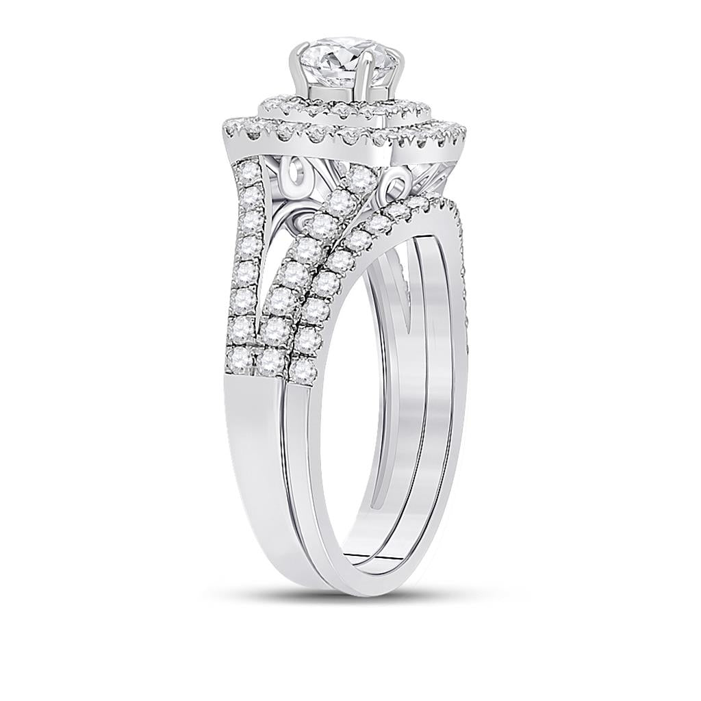 14k White Gold Round Diamond Bridal Wedding Ring Set 1-5/8 Cttw