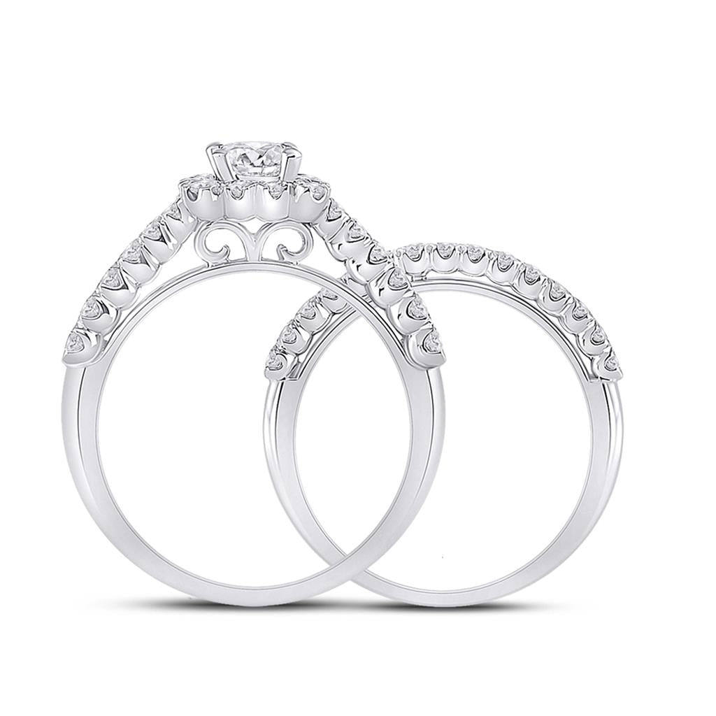 14k White Gold Emerald Diamond Bridal Wedding Ring Set 1-1/2 Cttw (Certified)