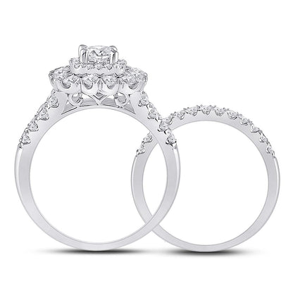 14k White Gold Cushion Diamond Bridal Wedding Ring Set 1-7/8 Cttw (Certified)