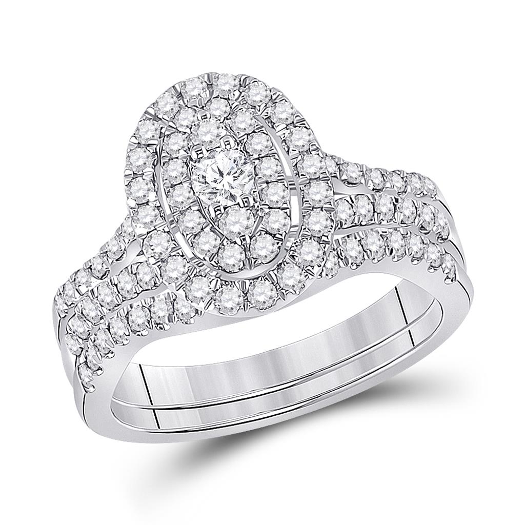 14k White Gold Round Diamond Bridal Wedding Ring Set 1 Cttw