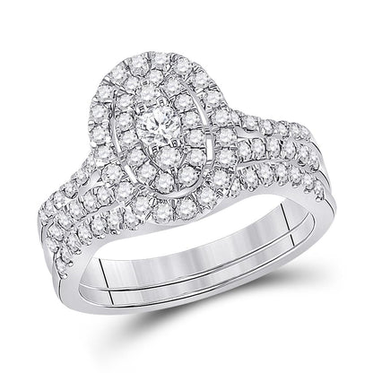 14k White Gold Round Diamond Bridal Wedding Ring Set 1 Cttw