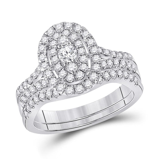 14k White Gold Round Diamond Bridal Wedding Ring Set 1 Cttw