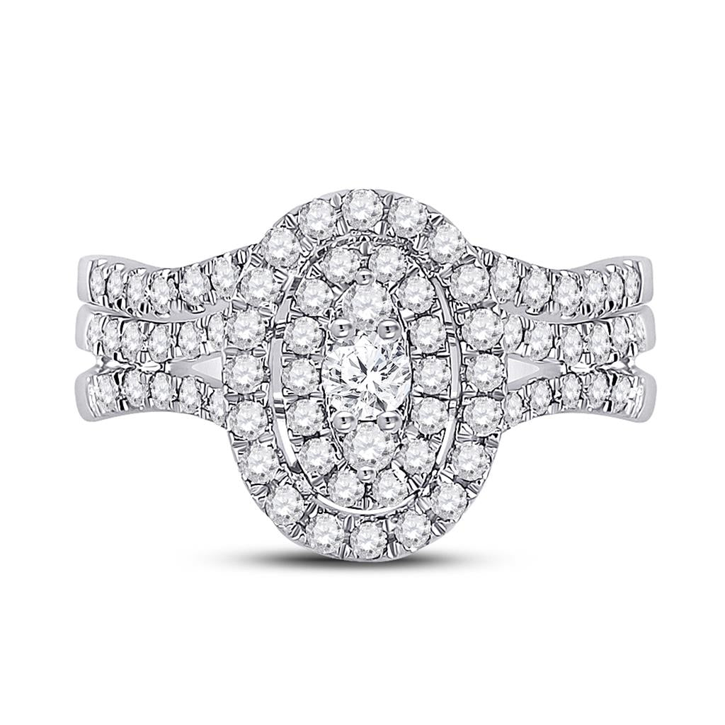 14k White Gold Round Diamond Bridal Wedding Ring Set 1 Cttw
