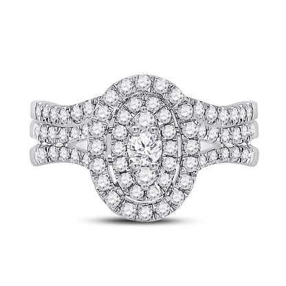 14k White Gold Round Diamond Bridal Wedding Ring Set 1 Cttw