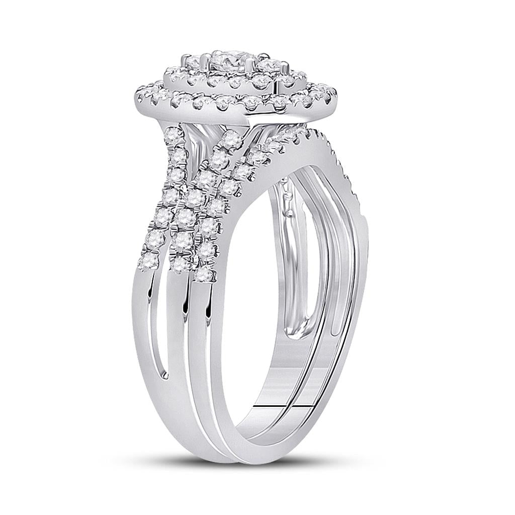 14k White Gold Round Diamond Bridal Wedding Ring Set 1 Cttw