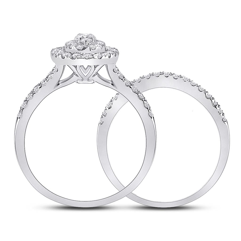 14k White Gold Round Diamond Bridal Wedding Ring Set 1 Cttw