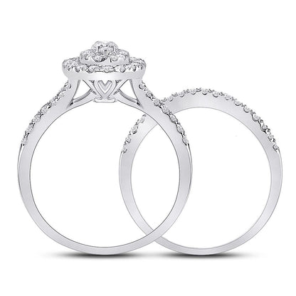 14k White Gold Round Diamond Bridal Wedding Ring Set 1 Cttw