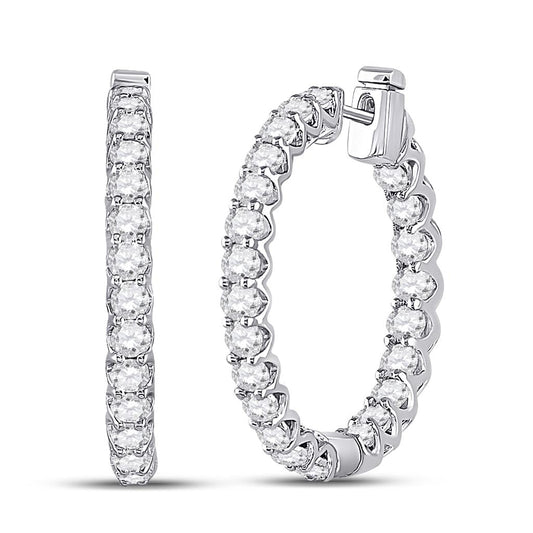 14k White Gold Round Diamond Hoop Earrings 3 Cttw