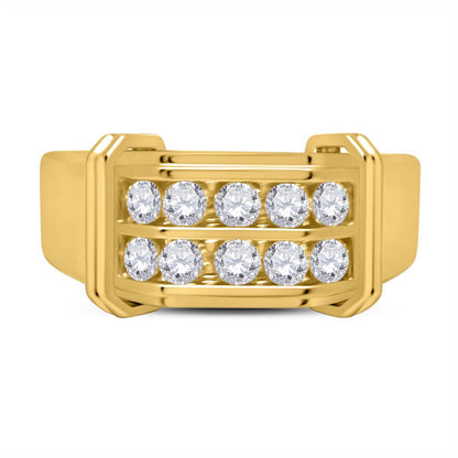 10k Yellow Gold Round Diamond Double Row Band Ring 3/8 Cttw