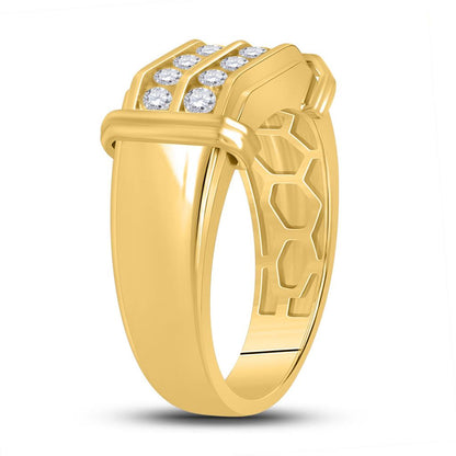 10k Yellow Gold Round Diamond Double Row Band Ring 3/8 Cttw