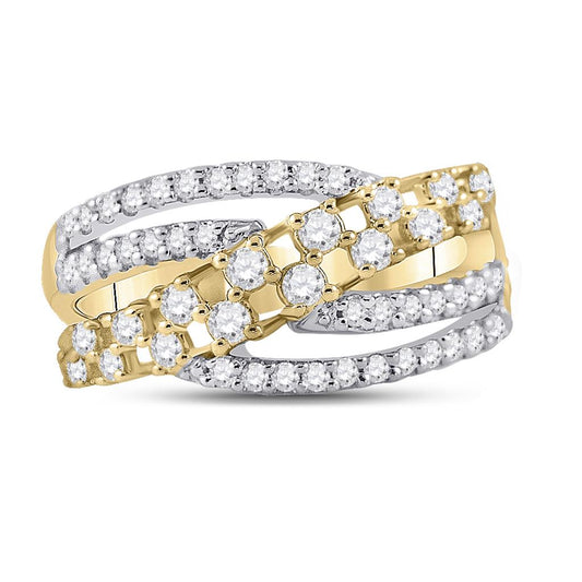 10k Yellow Gold Round Diamond Crossover Strand Band Ring 3/4 Cttw