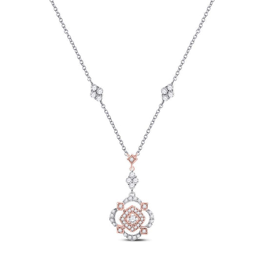 10k Two-tone Gold Round Diamond Offset Square Necklace 1/2 Cttw