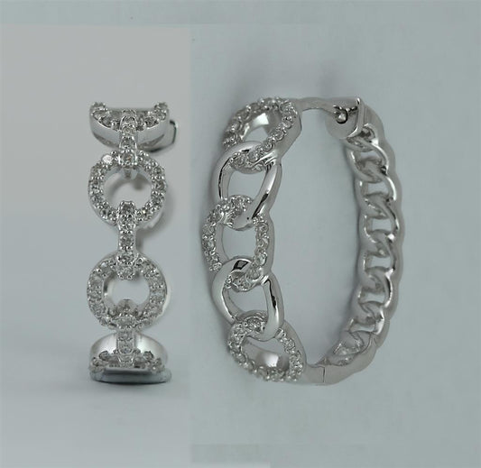 14k White Gold Round Diamond Cable Link Hoop Earrings 1/3 Cttw