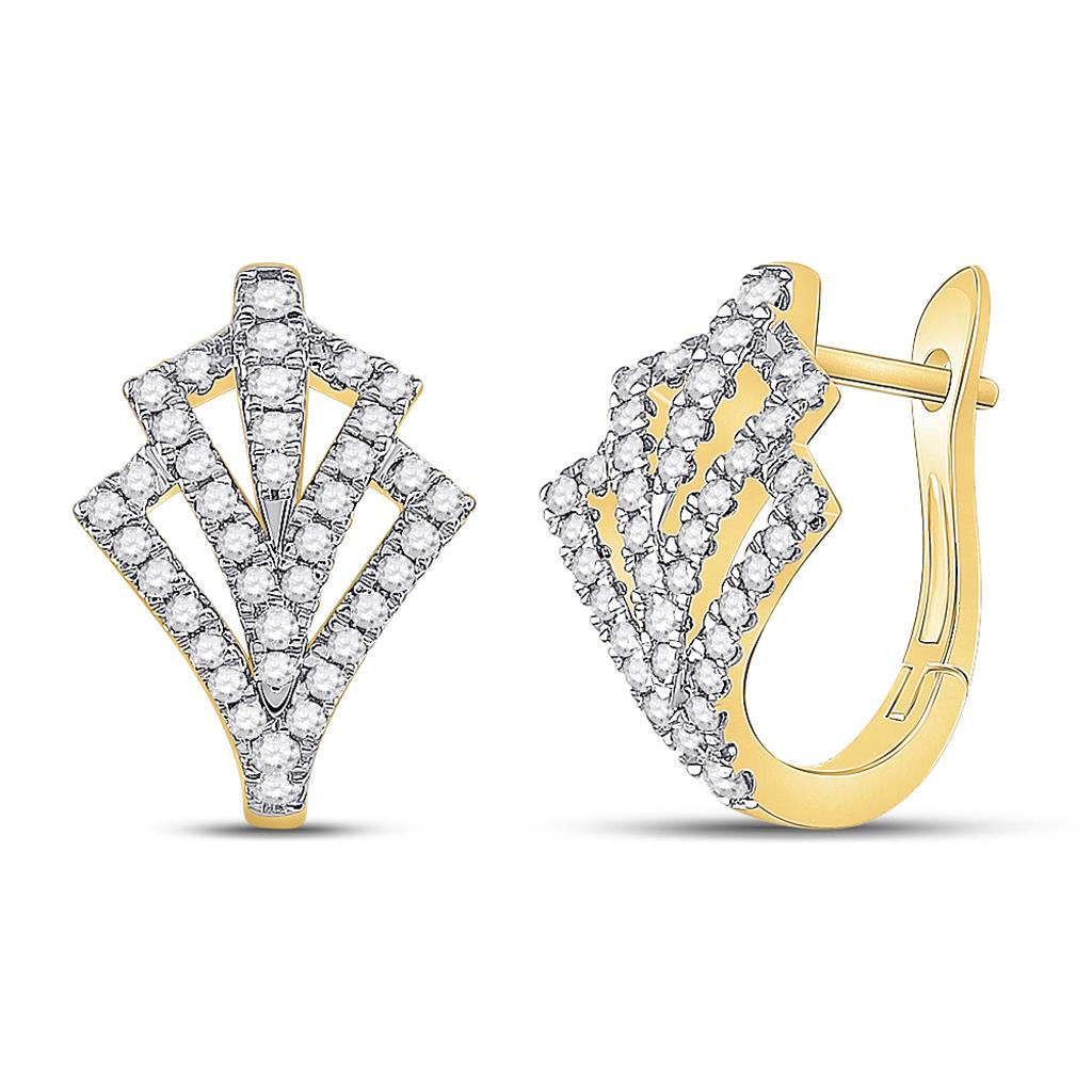 14k Yellow Gold Round Diamond Hoop Earrings 1/2 Cttw