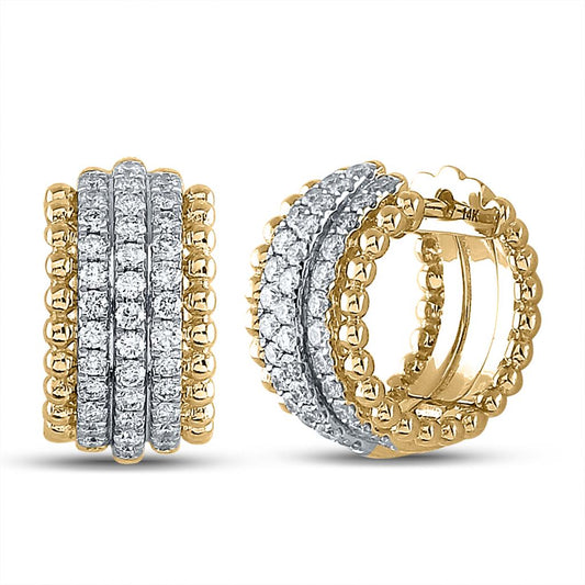 14k Yellow Gold Round Diamond Huggie Earrings 3/4 Cttw