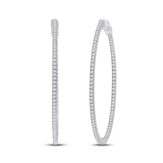 14k White Gold Round Diamond Hoop Earrings 1-3/4 Cttw