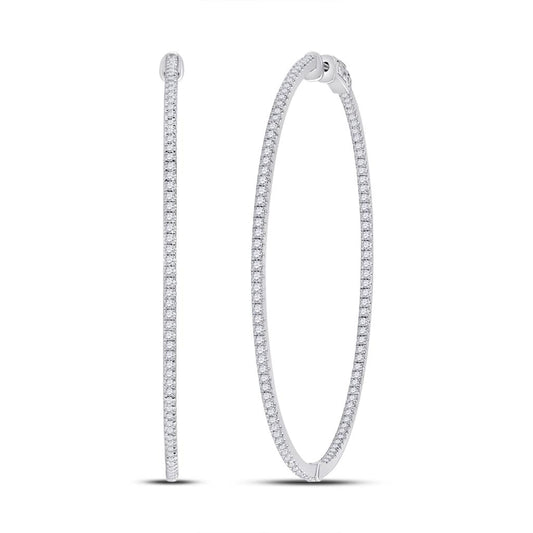 14k White Gold Round Diamond Hoop Earrings 2-1/5 Cttw