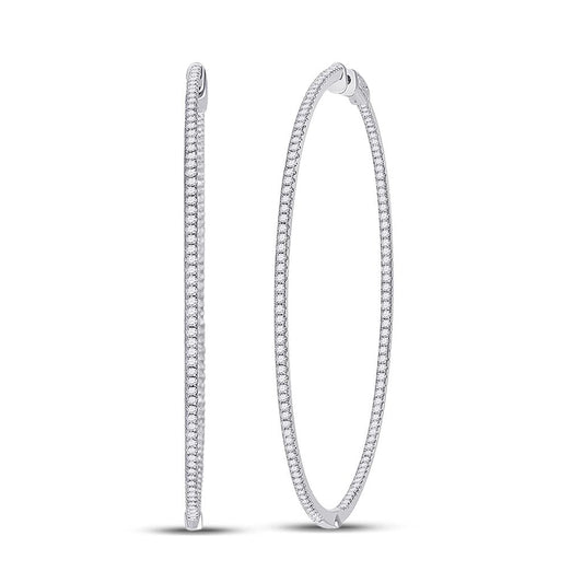 14k White Gold Round Diamond Hoop Earrings 2-1/2 Cttw