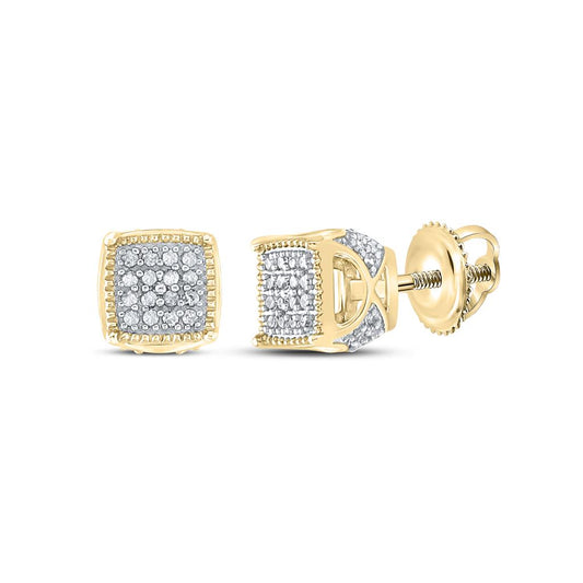 10k Yellow Gold Round Diamond Square Earrings 1/6 Cttw