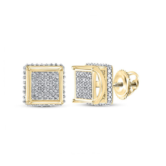 10k Yellow Gold Round Diamond Square Earrings 1/6 Cttw