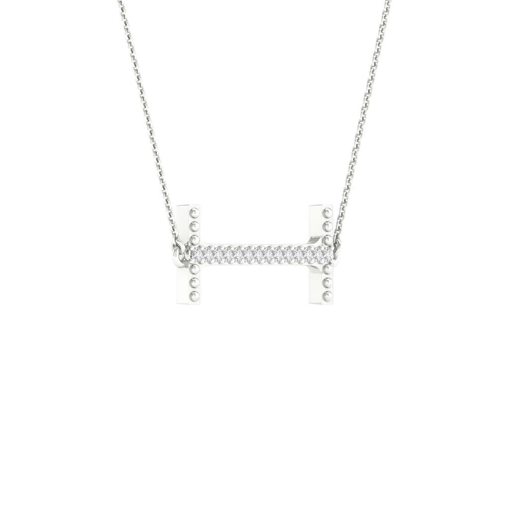 14k White Gold Round Diamond Initial I Letter Necklace 1/20 Cttw