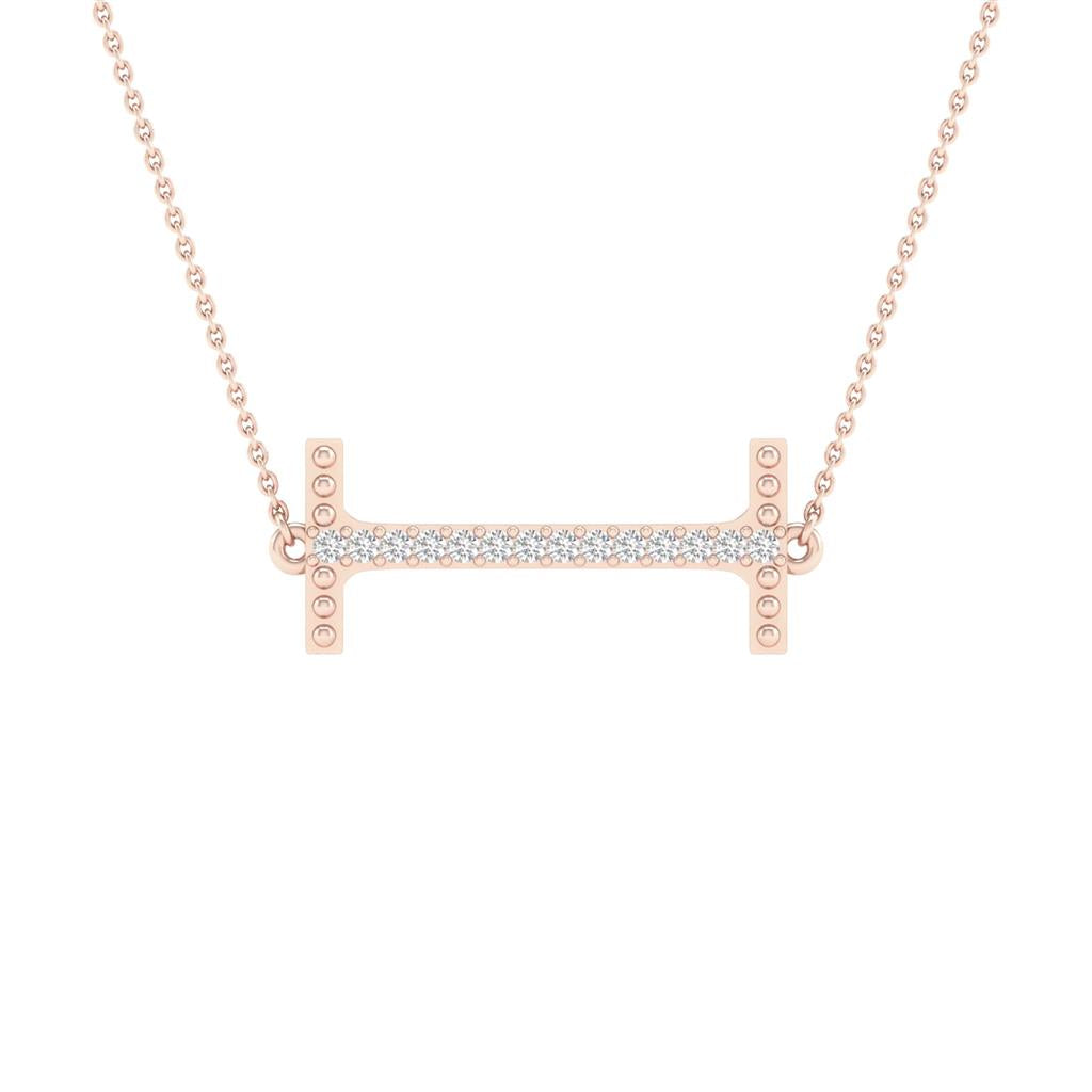 10k Rose Gold Round Diamond Initial I Letter Necklace 1/20 Cttw