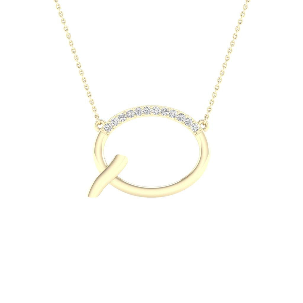 10k Yellow Gold Round Diamond Initial Q Letter Necklace 1/20 Cttw