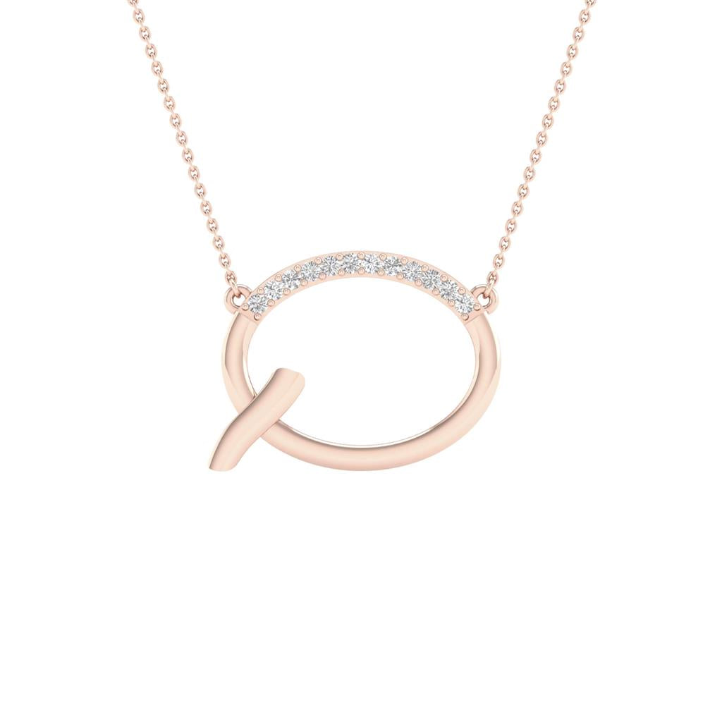 10k Rose Gold Round Diamond Initial Q Letter Necklace 1/20 Cttw