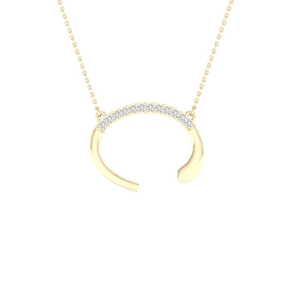 10k Yellow Gold Round Diamond Initial C Letter Necklace 1/20 Cttw