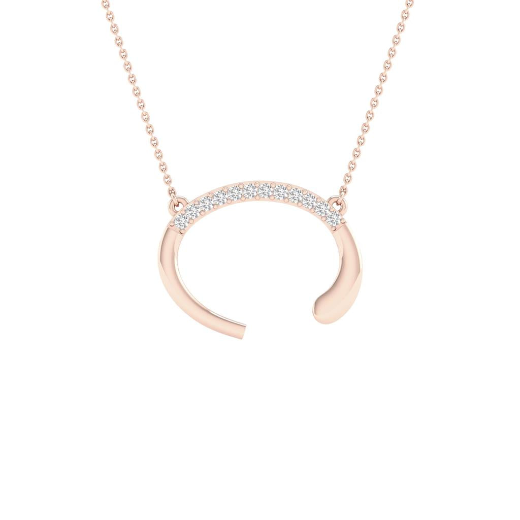 10k Rose Gold Round Diamond Initial C Letter Necklace 1/20 Cttw