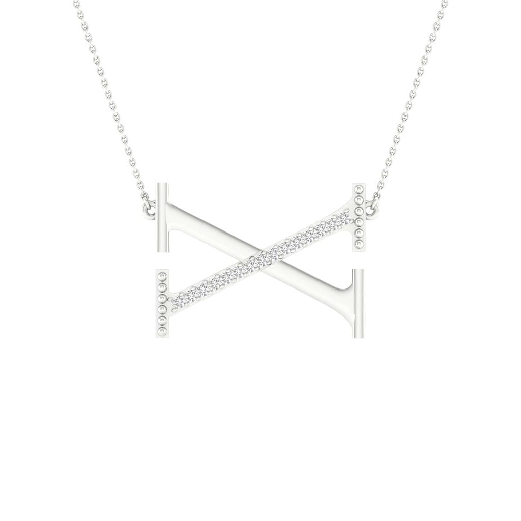 14k White Gold Round Diamond Initial X Letter Necklace 1/20 Cttw