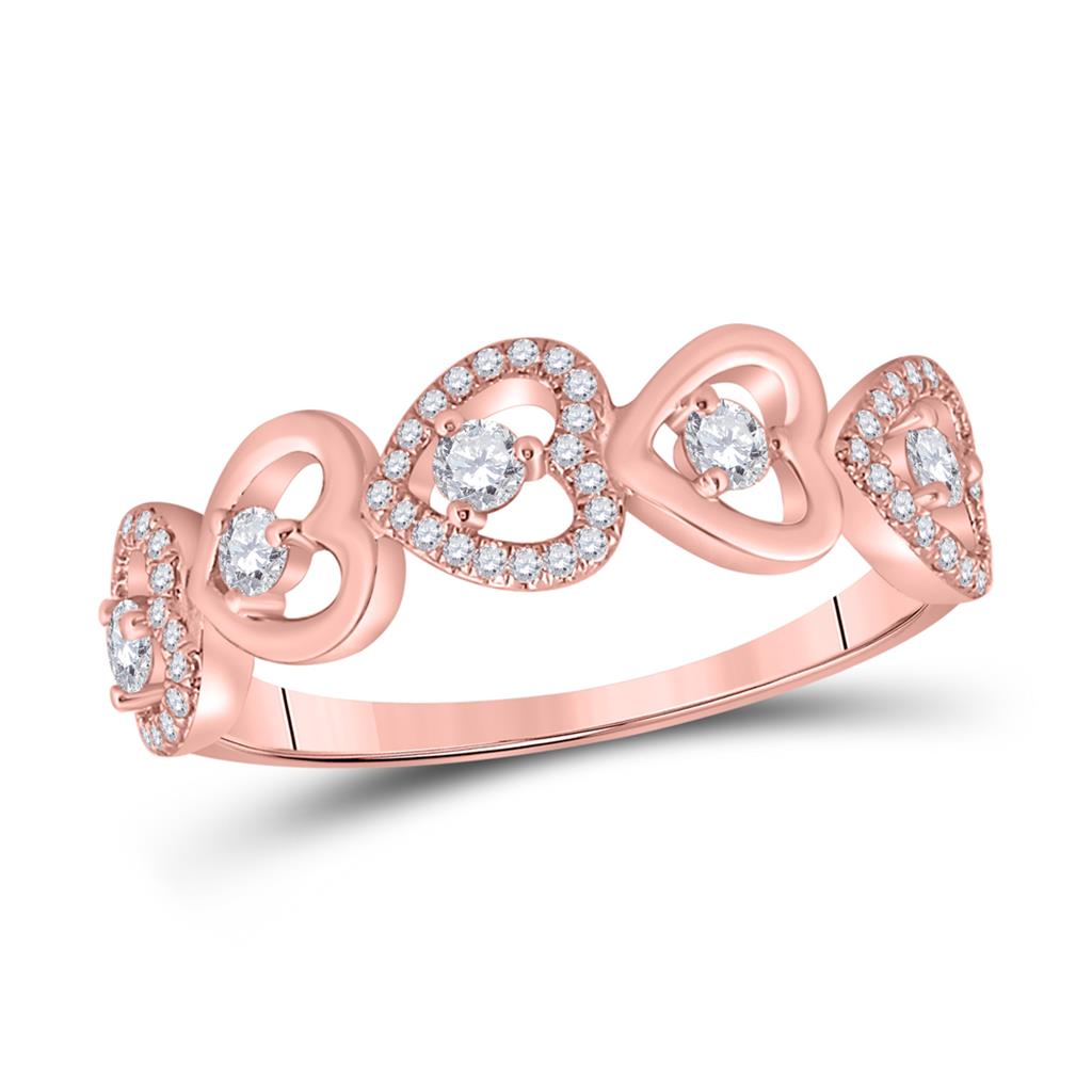 10k Rose Gold Round Diamond Heart Band Ring 3/8 Cttw